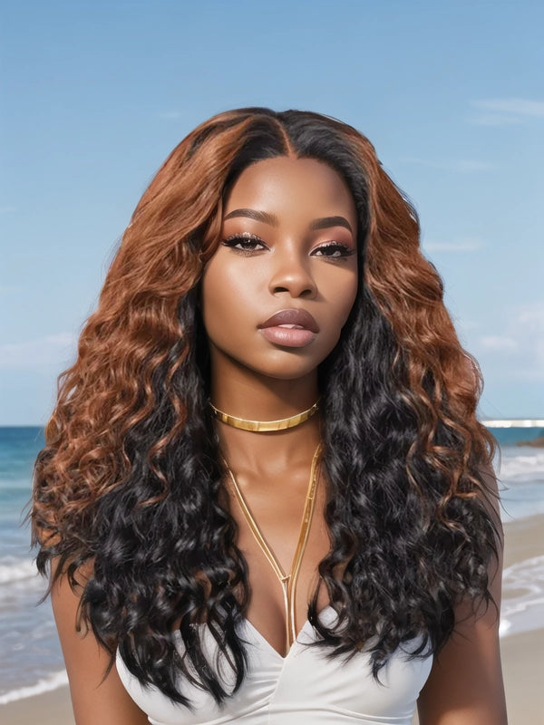 Luvwin 13x4 HD Frontal Peekaboo Ombre Brown Highlight Color Water Wave Pre-Cut Lace Wig