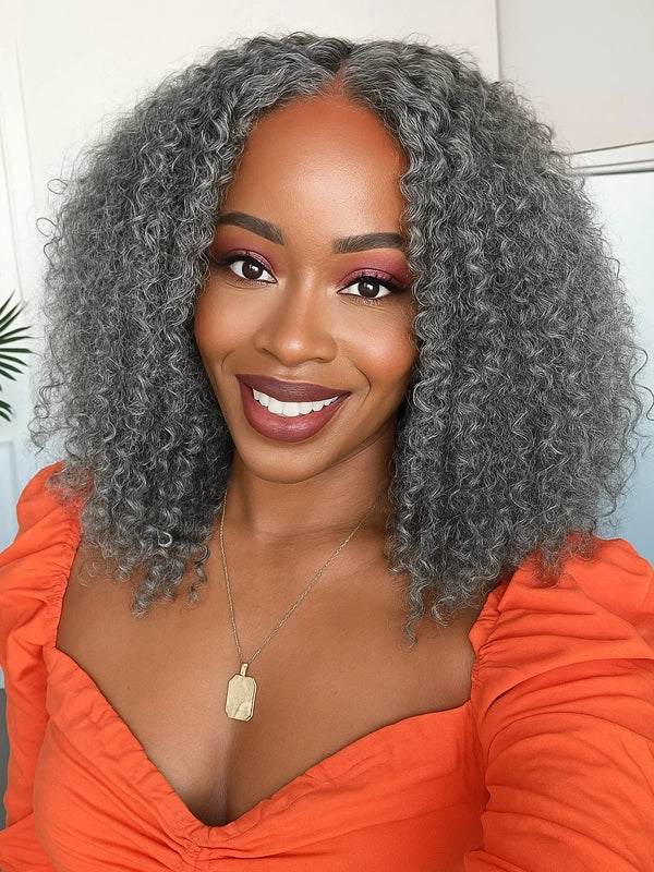 Luvwin 5x5 Closure Salt & Pepper Burmese Curly Glueless Wig 100% Human Hair