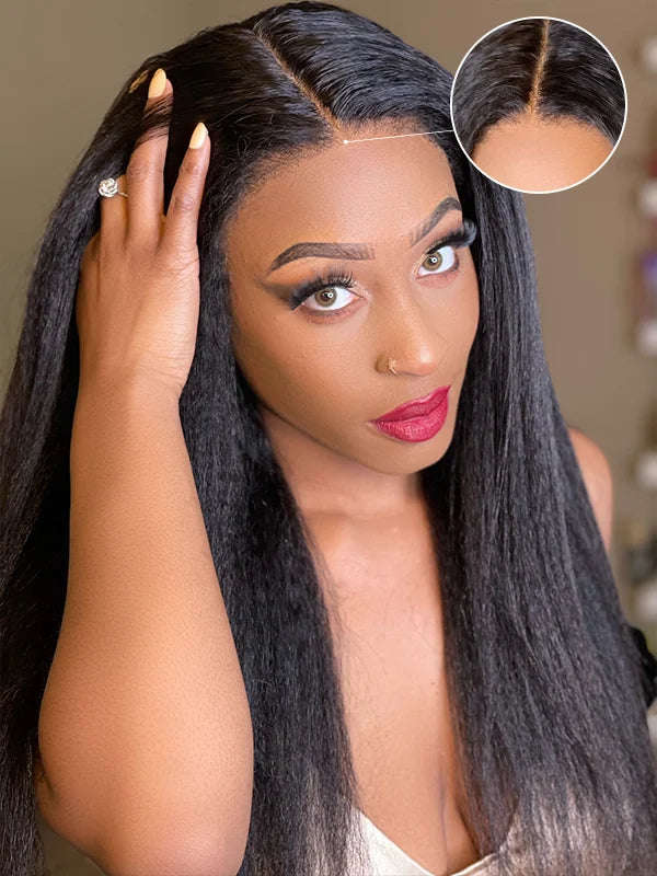 Bords 4C | Luvwin 180% Densité Indétectable Kinky Straight Kinky Edges Lace Glueless Wig | Inspiré d'Afro
