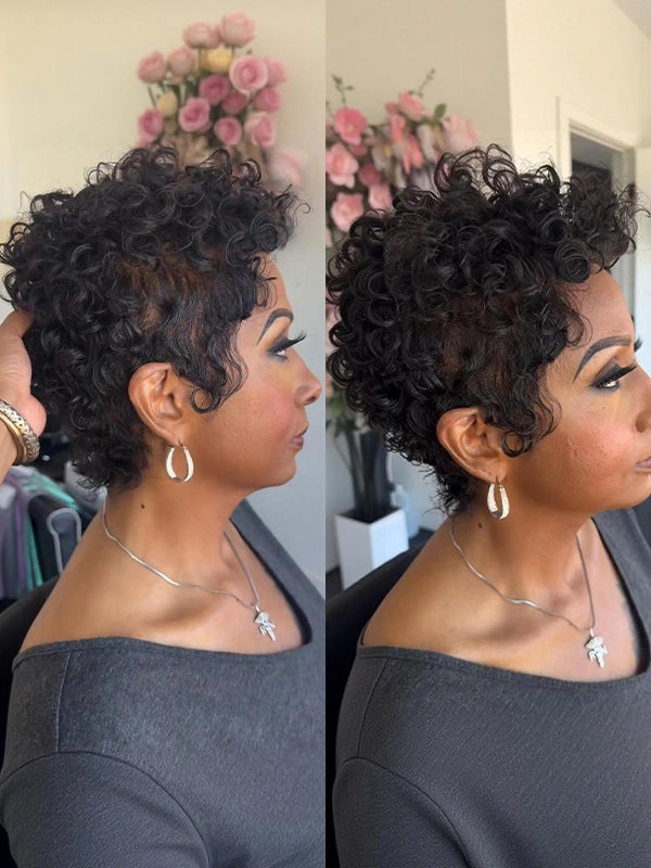 Luvwin Full Lace Wave Curls Short Pixie Cut Wig 100% Human Hair