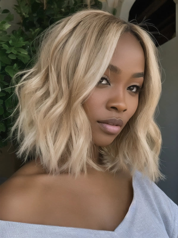 Luvwin Ombre Blonde With Brown Highlights Natural Root 13x4 Pre-cut Frontal Lace Bob Wig