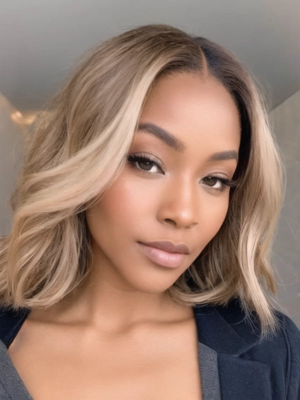 Luvwin Ombre Blonde With Brown Highlights Natural Root 13x4 Pre-cut Frontal Lace Bob Wig
