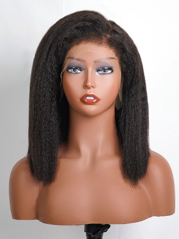Bords 4C | Luvwin 180% Densité Deep Side Parted Indétectable Lace Glueless Kinky Straight Bob Wig