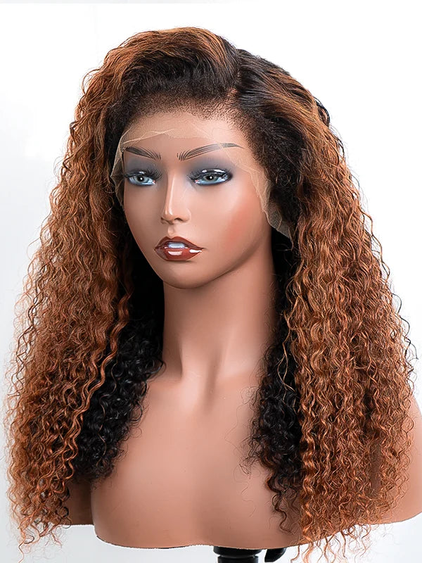 4C Edges | Luvwin 180% Density Ombre Brown Deep Wave Kinky Edges Undetectable Lace Front Wig | Afro Inspired