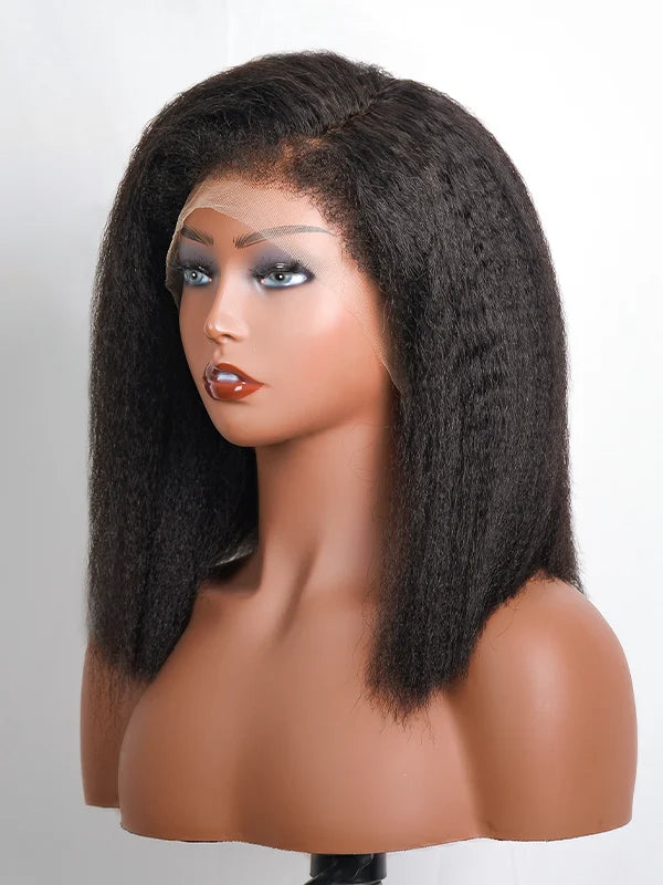 Bords 4C | Luvwin 180% Densité Deep Side Parted Indétectable Lace Glueless Kinky Straight Bob Wig