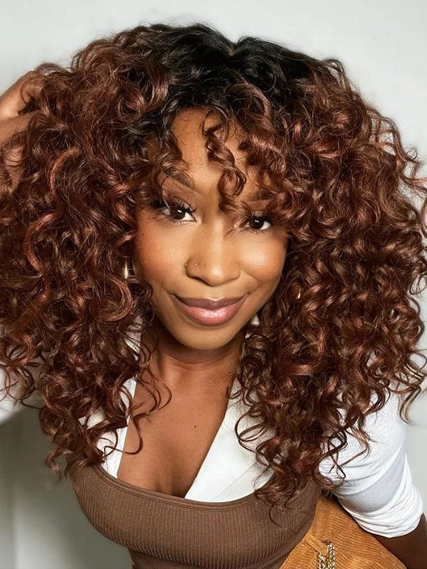 Luvwin Water Wave Perruque courte à frange sans dentelle 100 % cheveux humains