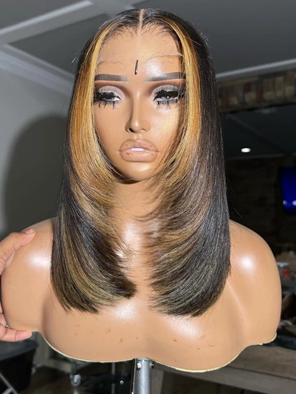 Luvwin 13x4 Marron Court Bob Perruque Partie Libre Pré-coupée Dentelle Avant Cheveux Humains
