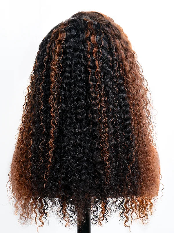 4C Edges | Luvwin 180% Density Ombre Brown Deep Wave Kinky Edges Undetectable Lace Front Wig | Afro Inspired
