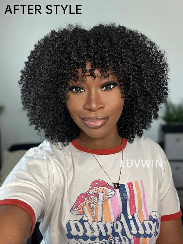 Luvwin Full Density Kinky Curly Glueless Pre Cut 13x4 Frontal HD Lace Wig Ready To Go 100% Human Hair