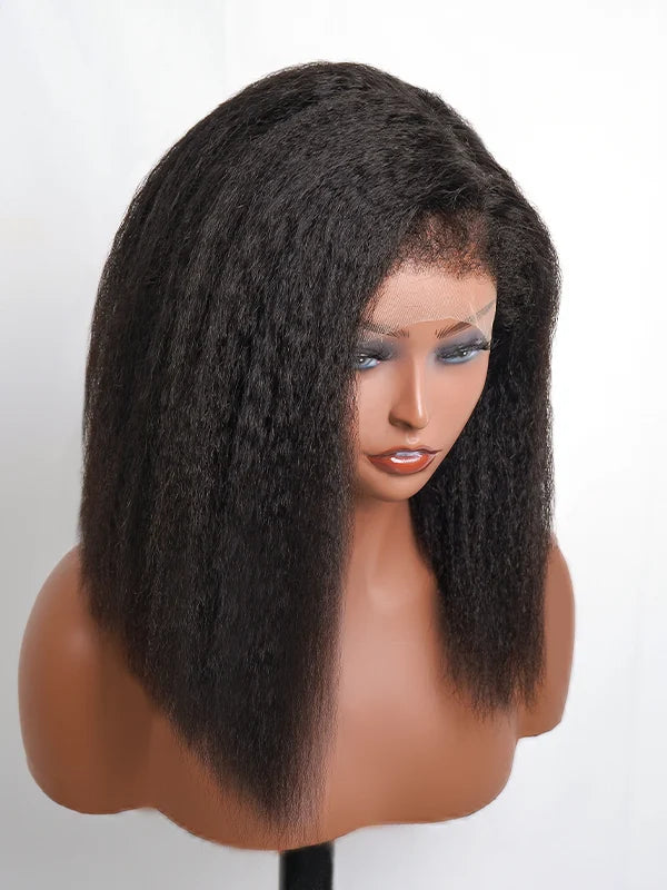 Bords 4C | Luvwin 180% Densité Deep Side Parted Indétectable Lace Glueless Kinky Straight Bob Wig
