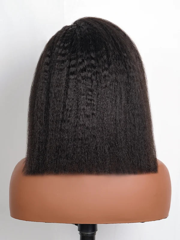Bords 4C | Luvwin 180% Densité Deep Side Parted Indétectable Lace Glueless Kinky Straight Bob Wig