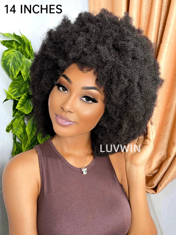 Luvwin Fluffy Afro Kinky Curly Human Hair No Lace For Black Women