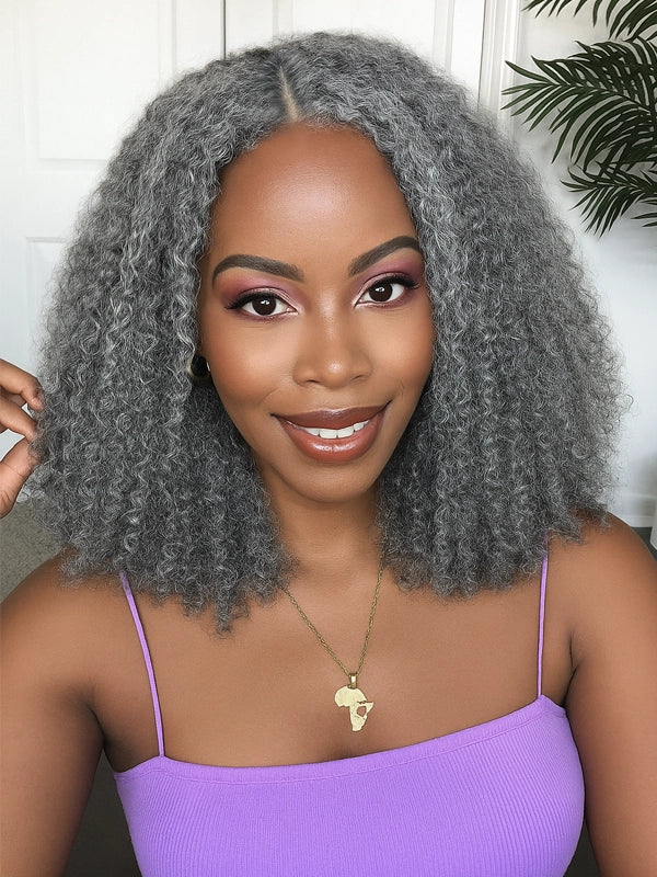 Luvwin 5x5 Closure Salt & Pepper Burmese Curly Glueless Wig 100% Human Hair