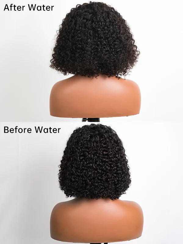 Luvwin Water Wave Perruque courte à frange sans dentelle 100 % cheveux humains