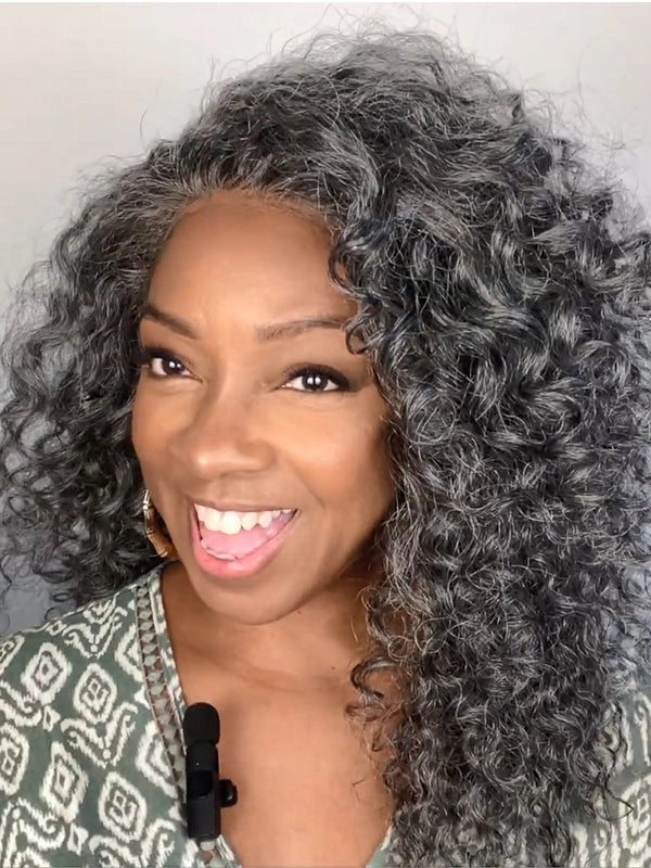 Luvwin 13x4 Salt And Pepper Wand Curly Glueless Gray Color Pre-Cut Lace Wig