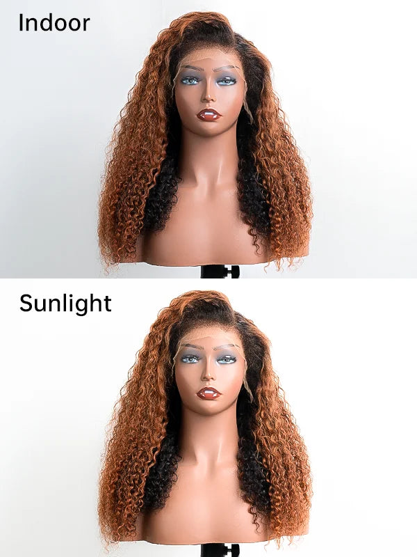 4C Edges | Luvwin 180% Density Ombre Brown Deep Wave Kinky Edges Undetectable Lace Front Wig | Afro Inspired