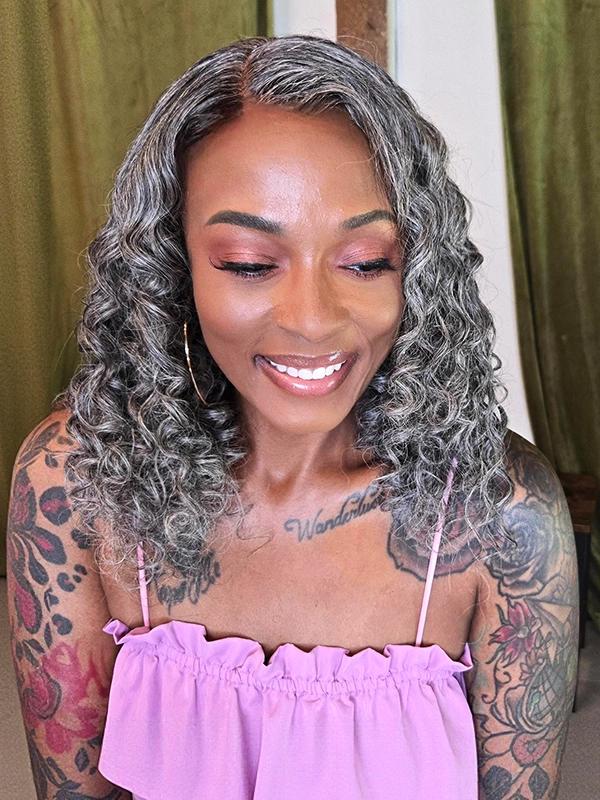 Luvwin Salt & Pepper Loose Wave Curly Wig Glueless Gray Color 100% Human Hair
