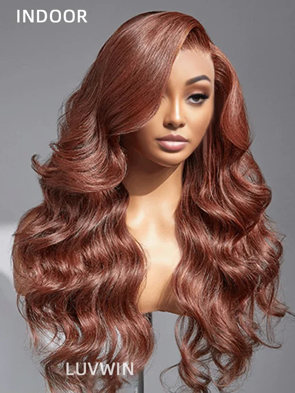 Luvwin Limited Design | Reddish Brown Body Wave Pre Cut HD Lace Free Part Long Wig Ready To Go