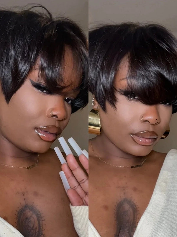 Luvwin Classic Pixie Cut Style With Layered Bangs For Black Women