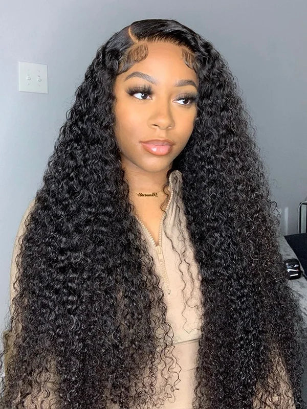 Luvwin 13x4 34Inches Curly Long Hair Wig Water Wave Pre-Cut Lace Bleached-Knots