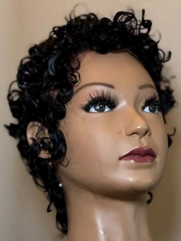 Luvwin Full Lace Wave Curls Short Pixie Cut Wig 100% Human Hair