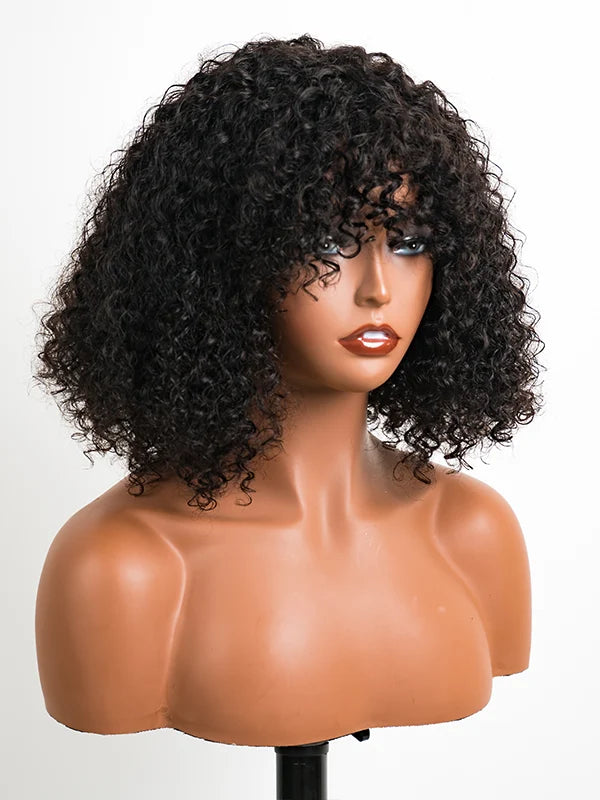 Luvwin Water Wave Perruque courte à frange sans dentelle 100 % cheveux humains
