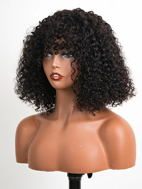 Luvwin Water Wave Perruque courte à frange sans dentelle 100 % cheveux humains