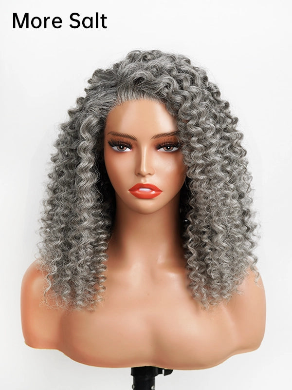 Luvwin 13x4 Salt And Pepper Wand Curly Glueless Gray Color Pre-Cut Lace Wig