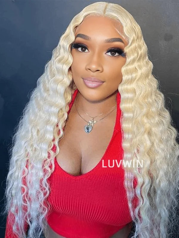 Luvwin 613 Blonde Color Deep Wave 13x4 Pre-cut Lace Frontal Wig For Black Women