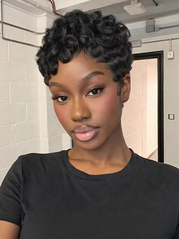 Luvwin Full Lace Finger Wave Short Pixie Cut Wig 100% Human Hair