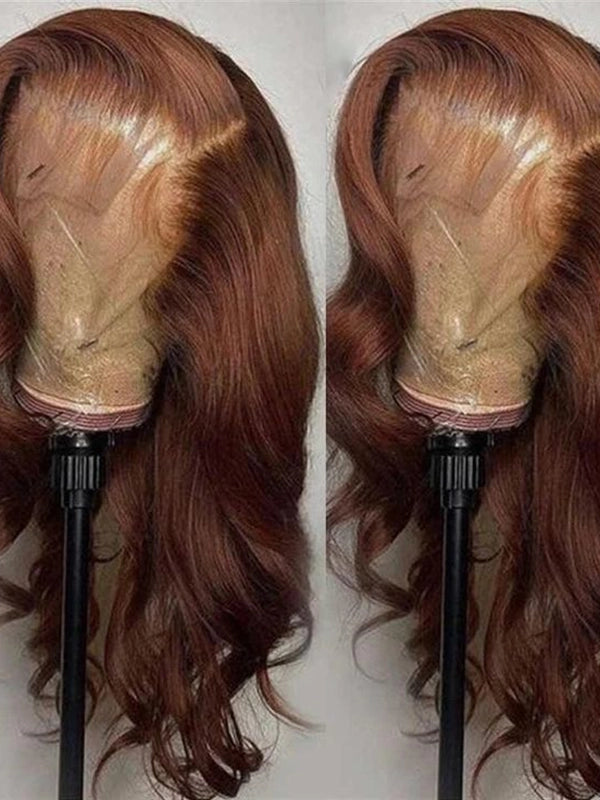 Luvwin #4 Chocolate Brown Body Wave 13x4 Pre-cut Lace Frontal Wig Human Hair Wig