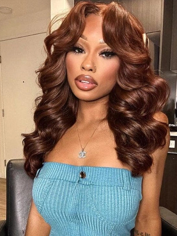 Luvwin #4 Chocolate Brown Body Wave 13x4 Pre-cut Lace Frontal Wig Human Hair Wig