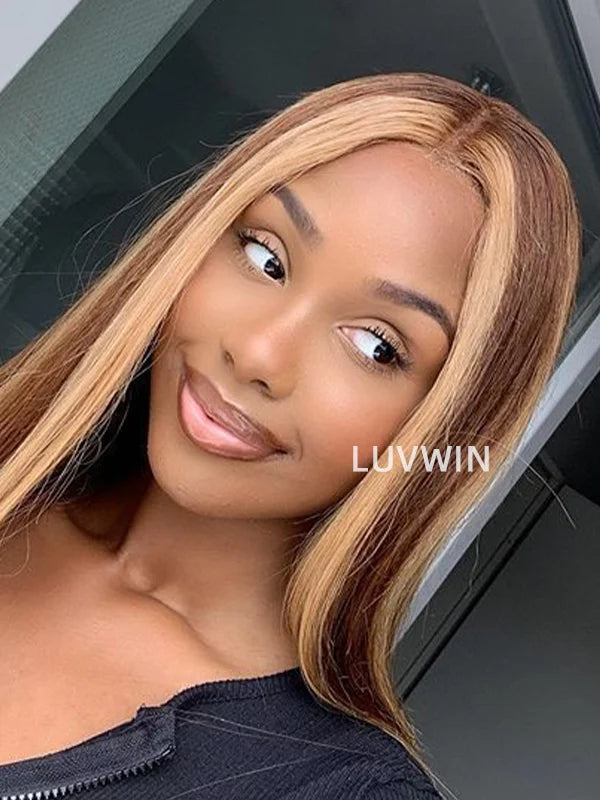 Luvwin 13x4 Pre-cut Lace Frontal Honey Blonde Highlight Color Human Hair Wig