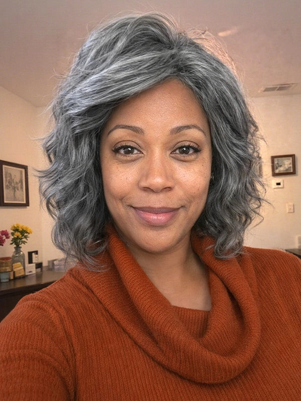 Luvwin 5x5 Lace Salt & Pepper Side-Part Layered Bob with Natural Waves