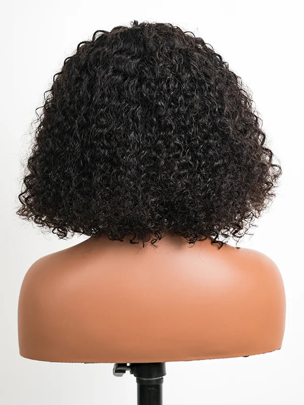 Luvwin Water Wave Perruque courte à frange sans dentelle 100 % cheveux humains