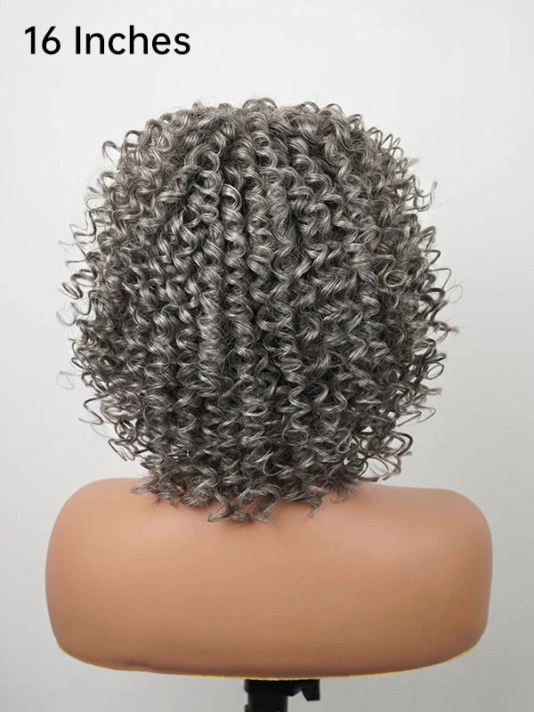 Luvwin Salt And Pepper Ringlet Curls Wig With Bangs
