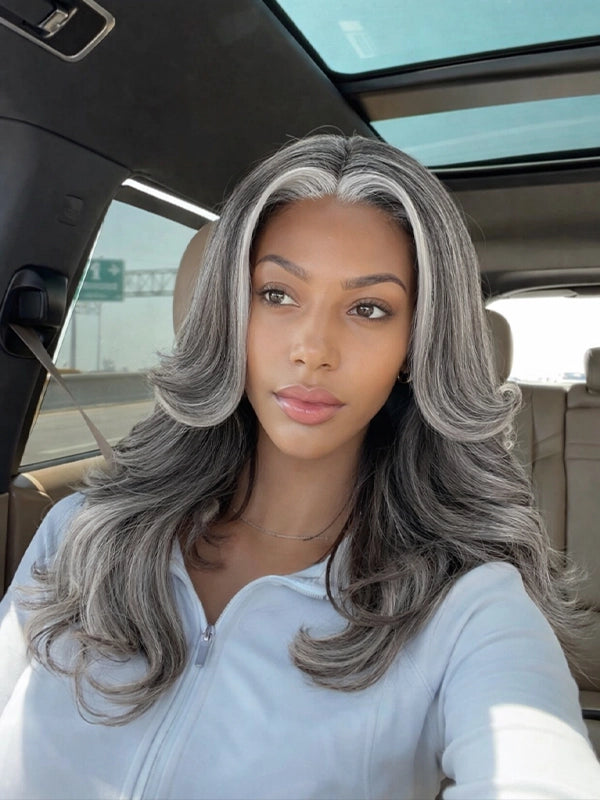 Luvwin 13x4 Salt And Pepper White Money Piece Loose Wave Layered Cut Wig