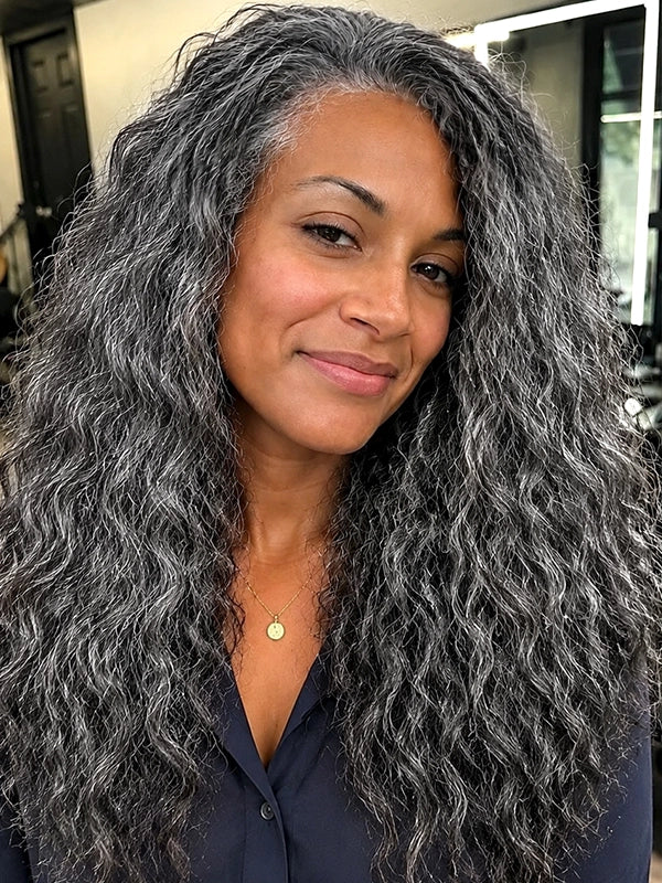Luvwin Salt and Pepper Water Wave Hair Weft Curly Gray Hair Bundles 100% Human Hair
