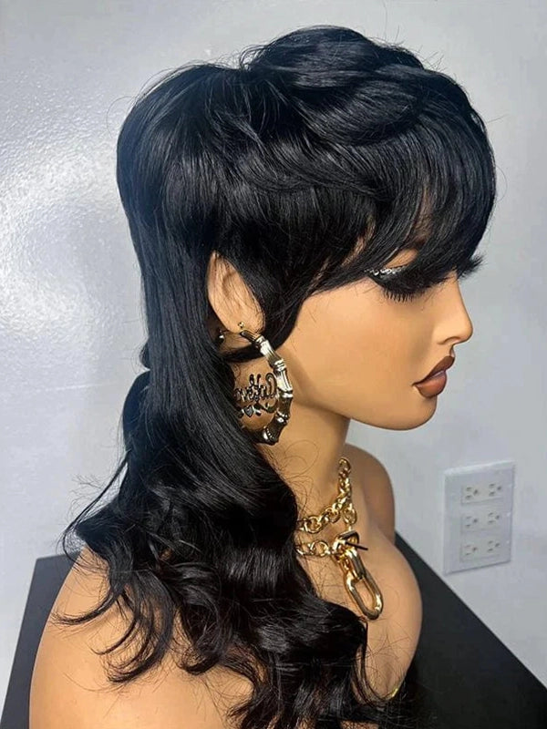 Luvwin Pixie Cut Wigs Glueless Mullet Wigs With Bangs For Black Women