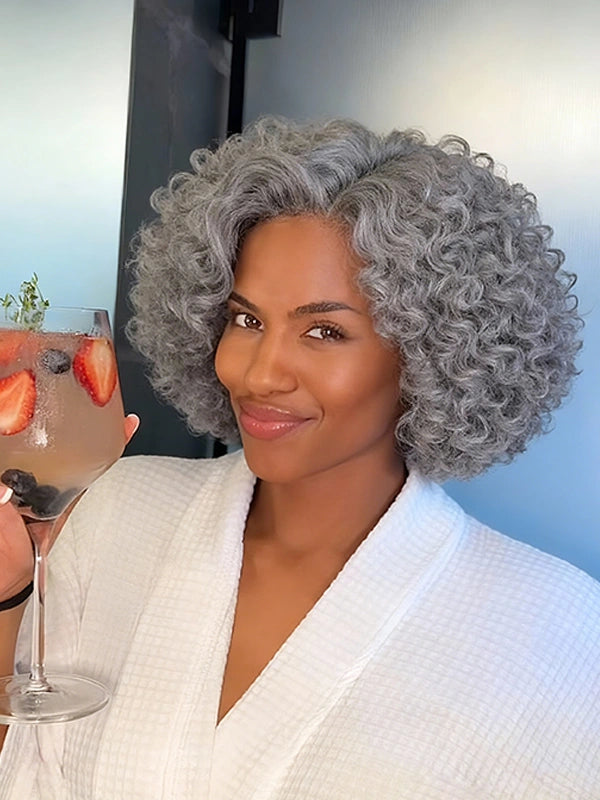 Luvwin 13x4 Salt & Pepper Bouncy Curls Glueless Grey Wig 100% Human Hair
