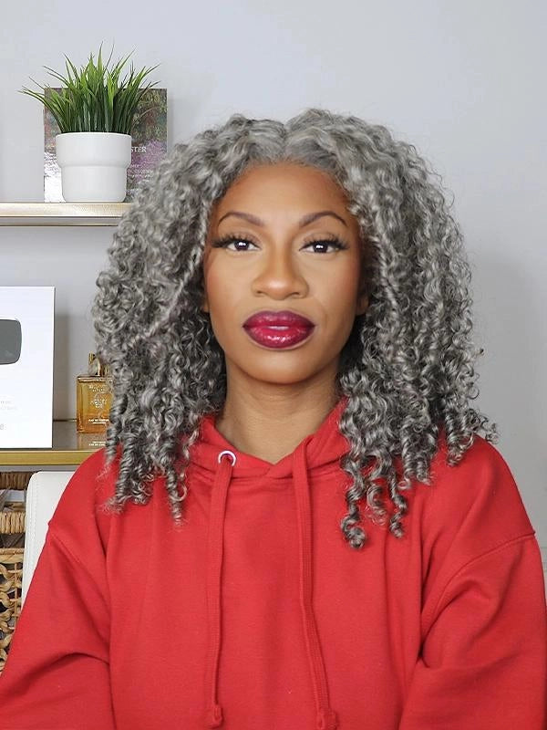 Luvwin 13x4 Salt And Pepper Natural Curly Glueless Gray Color Pre-Cut Lace Bob Wig