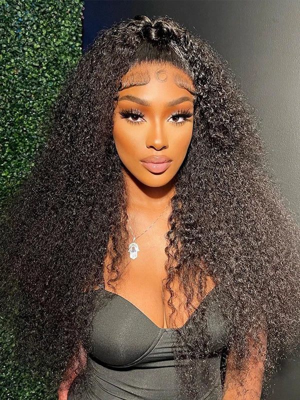 Luvwin 13x4 34Inches Curly Long Hair Wig Water Wave Pre-Cut Lace Bleached-Knots