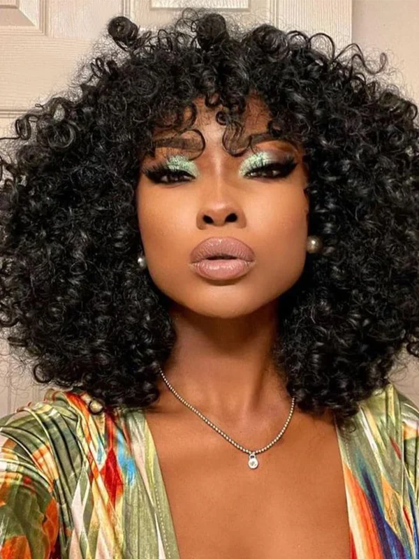 Luvwin Water Wave Perruque courte à frange sans dentelle 100 % cheveux humains