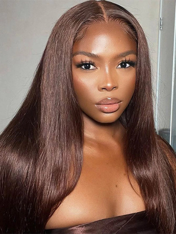 Luvwin #4 Chocolate Brown Human Hair For Women Pre Plucked 13x4 HD Lace Front Wigs Glueless Straight Human Hair