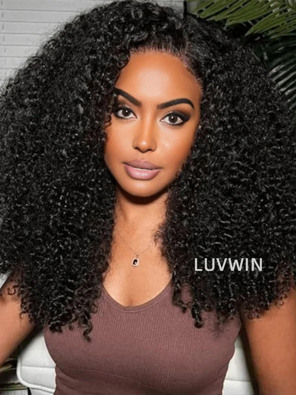 Luvwin Full Density Kinky Curly Glueless Pre Cut 13x4 Frontal HD Lace Wig Ready To Go 100% Human Hair