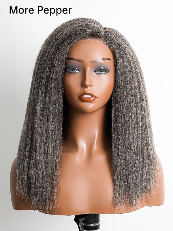 Luvwin 5x5 Closure Kinky Straight Salt & Pepper Free Parting Glueless Wig