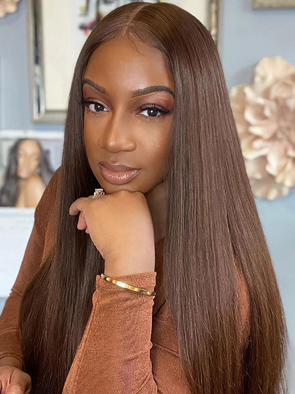 Luvwin #4 Chocolate Brown Human Hair For Women Pre Plucked 13x4 HD Lace Front Wigs Glueless Straight Human Hair