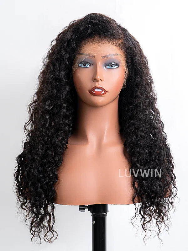 Bords 4C | Luvwin 180% Densité Water Wave Kinky Edges Free Parting Indétectable Lace Front Wig | Inspiré d'Afro