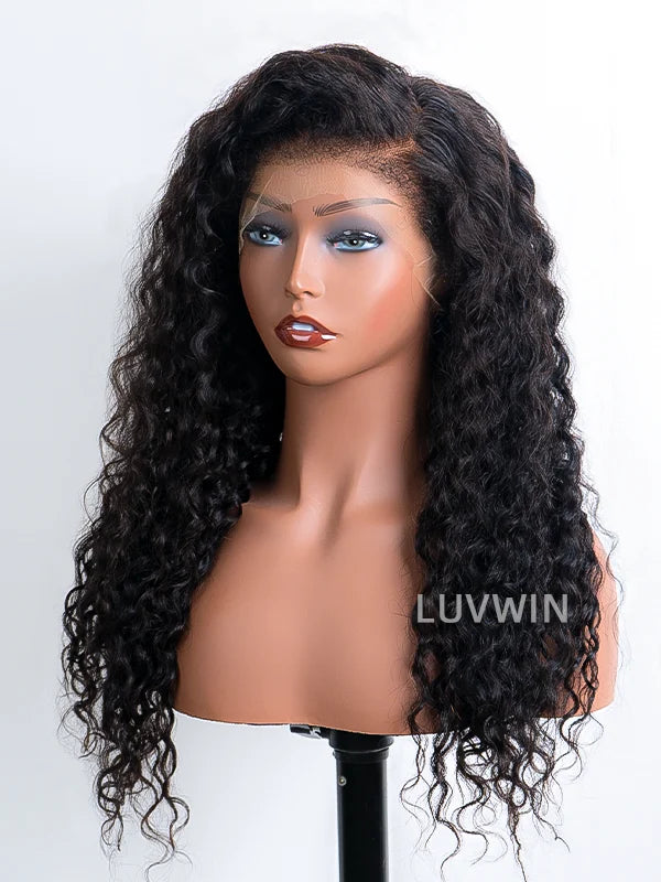 Bords 4C | Luvwin 180% Densité Water Wave Kinky Edges Free Parting Indétectable Lace Front Wig | Inspiré d'Afro