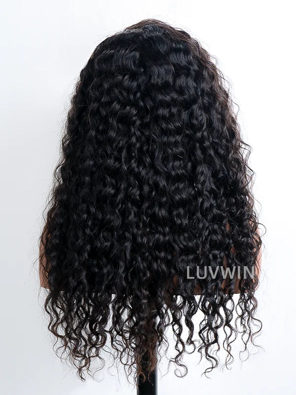 Bords 4C | Luvwin 180% Densité Water Wave Kinky Edges Free Parting Indétectable Lace Front Wig | Inspiré d'Afro